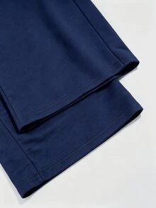 SHEIN بنطال رياضي مطبوع بحروف للفتيات المراهقات للارتداء اليومي العادي في الخريف والشتاء - أزرق بحري - مشاهدة 4