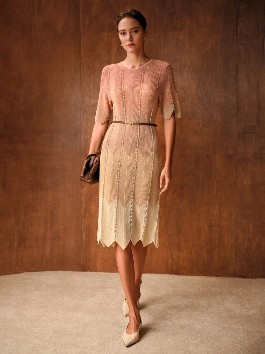 MOTF PREMIUM GAUN RAJUT KASUAL MUSIM PANAS WANITA DENGAN MOTIF BLOK WARNA - Dusty Pink - View 1