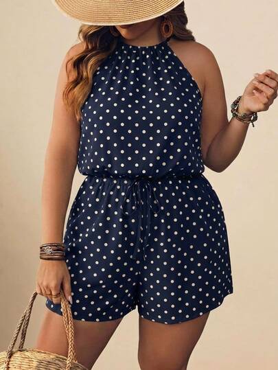 Freevana Plus Size Women's Polka Dot Casual Daily Wear Jumpshorts