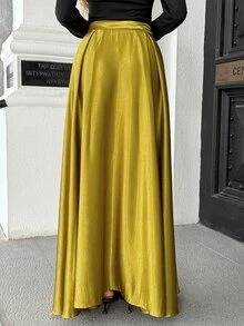 Pariaura Women's Solid Color Pleated Casual Versatile Skirt - Yellow - View 2