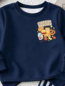 1套幼童休閒食物與零食印花圓領長袖衛衣套裝，卡通漢堡餅乾牛奶趣味圖案，寬鬆版型標準肩寬長袖薄款2件套，適合日常外出、幼兒園、旅行，百搭男童服飾，春秋幼童時尚長袖衛衣與長褲套裝，嬰兒外套運動套裝 - 彩色 - 查看 5