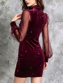 LUMIGAL Women's Mesh Patchwork Glitter Fashion Date Party Dress - Burgundy - View 2