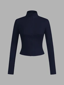 SHEIN EZwear 2件組 酒紅與海軍藍針織拉鍊長袖女款T恤，適合秋冬穿著 - 彩色 - 查看 9