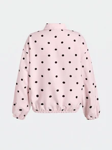 SHEIN 青少年女孩秋季新款波點圖案寬鬆立領夾克外套 - 粉色 - 查看 2