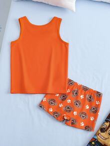 SHEIN | PAW Patrol Young Boy Cartoon Print Tank Top And Boxer Briefs Set - Orange - View 2