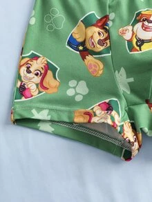 SHEIN | PAW Patrol طقم تانك توب وشورتات بطباعة كرتونية وحروف للأولاد الصغار - اخضر زيتون - مشاهدة 9