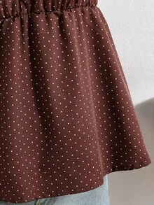 Sparklyn 青少年女孩波點百褶休閒日常花瓣袖襯衫 - 咖啡棕 - 查看 7