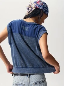 Bohemela Women's V-Neck Single-Breasted Casual Daily Vest Jacket - Blue - View 8