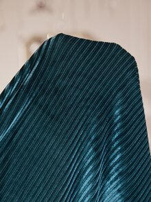 MuseNap CURVE Dark Green Ribbed Velvet Lace V-Neck Tie Long Plus Size Women's Loungewear Bathrobe Morning Robe - Dark Green - View 7