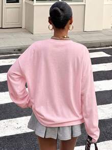 Muchica 95%棉女款休閒街頭寬鬆短袖T恤，女款夏季服飾，女款街頭服飾 - 淺粉色 - 查看 2