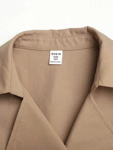 SHEIN Tween Girl Fashion Casual Street Commute Long Trench Coat - Khaki - View 4