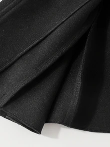 SHEIN 女童黑色羊毛混紡大衣，高品質毛絨大領口與袖口，雙排珍珠鈕扣，A字喇叭版型，適合日常通勤、休閒、宴會與派對穿著 - 黑色 - 查看 6