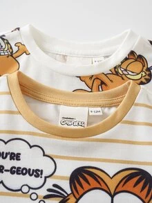 GARFIELD | SHEIN Baby Boy Letter Cartoon Print Short Sleeve T-Shirt And Shorts Casual Daily Outfit - Multicolor - View 4