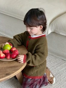 DAZY Infant (Boy) Colorblock Korean Style Autumn/Winter Long Sleeve Cardigan - Dark Green - View 5