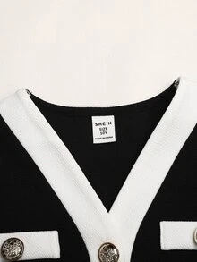 SHEIN 青少年女孩秋冬長款休閒簡約日常聖誕洋裝 - 黑與白 - 查看 5