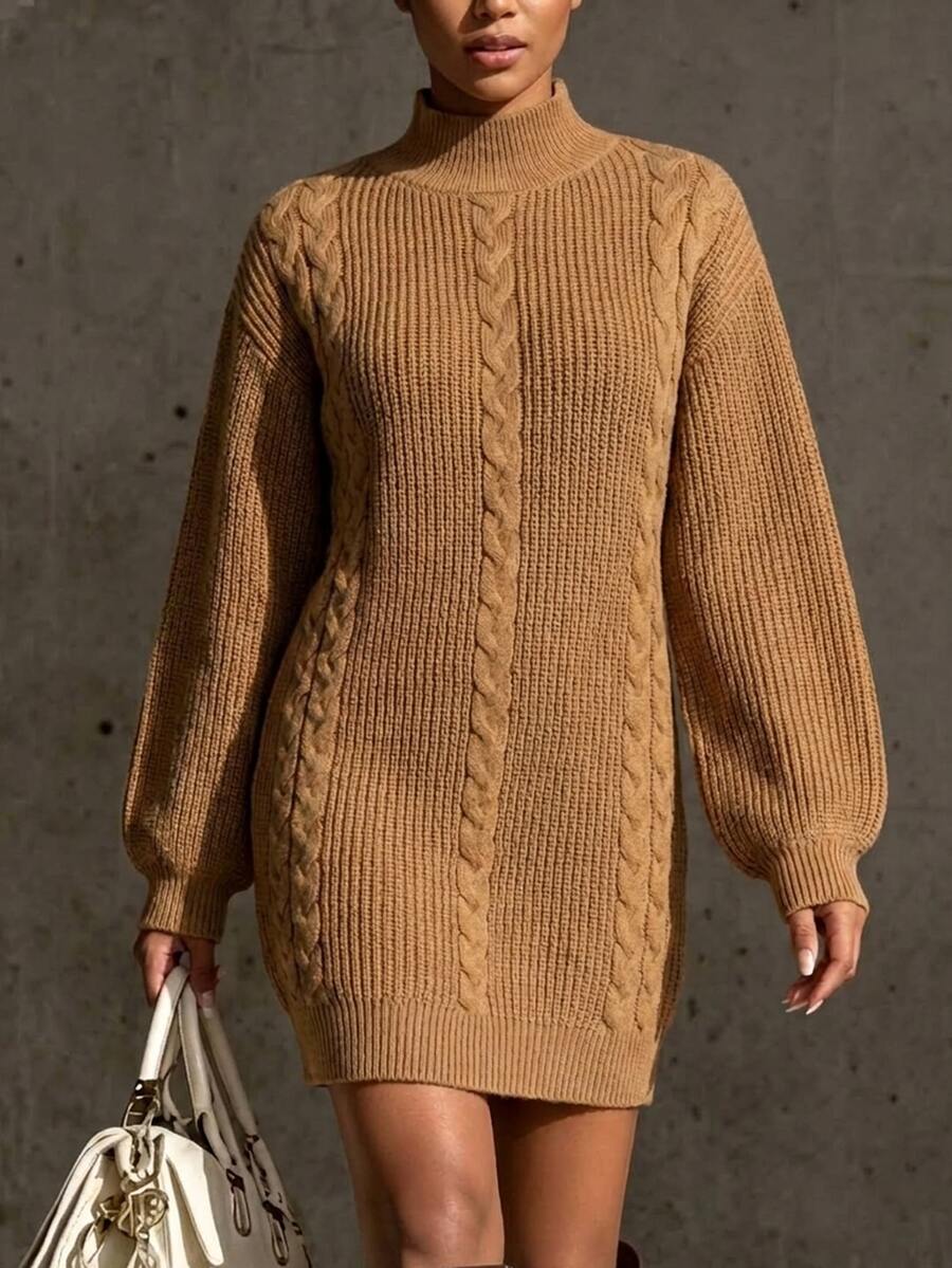 SHEIN فستان بلوفر محبوك جاكار بنقشة أرغيل ماسية فضفاضة بياقة V بلون القهوة، خريف/شتاء - قهوة بني - مشاهدة 1