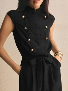 Poéselle Women's Solid Color Casual Daily Wear Jumpsuit - Black - View 5