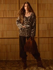 MOTF STUDIO WOMEN'S AUTUMN LEOPARD PRINT LOOSE SWEATER CARDIGAN - Coffee Brown - View 6