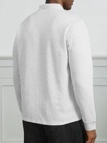 HUEFORM 2026春夏男士白色3D紋理提花長袖 Polo 衫，休閒簡約商務風 - 白色 - 查看 2