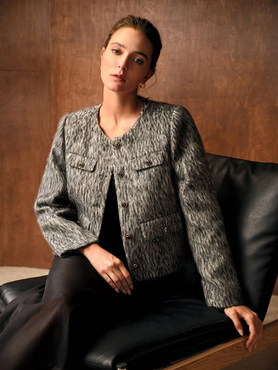 MOTF PREMIUM WOMEN'S FASHION BUTTON LONG SLEEVE WINTER OVERCOAT - Dark Grey - View 1