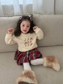 DAZY Sweatshirt Lengan Panjang Berkerah Bulat Motif Pita untuk Bayi/Balita (Perempuan), Musim Gugur/Dingin - Krem - View 7