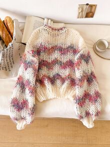 CosyJoli Women's Colorblock Crew Neck Long Sleeve Casual Versatile Sweater - Multicolor - View 2