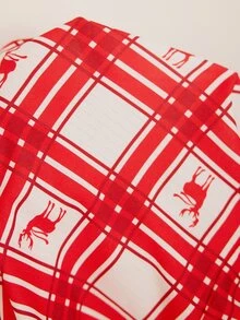 Doze Lane Christmas Plaid & Deer Print Patch Pocket Front Button Long Sleeve Pants Pajama Set Women's Loungewear - Red and White - View 7