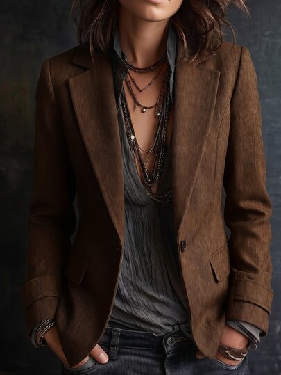 LUMIGAL Vintage Fashion Blazer With Lapel, Cinched Waist, Elegant Commuter Casual Western Style French Chic Women's Suit Jacket