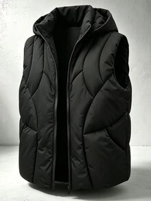 Manfinity Homme Halloween, Navidad, Año Nuevo, Regalo, Chaleco con Capucha y Cremallera Delantera para Hombre, Chaqueta de Invierno - Negro - Ver 6