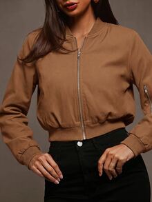 Siren Gaze Zip Up Wind Bomber Jacket In Fall/Winter - Brown - View 3