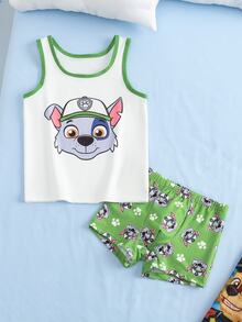 SHEIN | PAW Patrol Young Boy Cartoon Print Tank Top And Boxer Briefs Set - Green - View 3