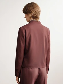 Briarwyn Jaket Blazer Kasual Gaya Napoleon Warna Polos untuk Wanita, Musim Dingin - Coffee Brown - View 2
