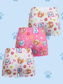 SHEIN | PAW Patrol 3pcs Young Girl Cartoon Print Bow Decor Four-Corner Shorts - Pink - View 2