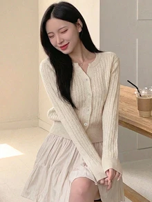 DAZY 女款素色休閒百搭日常穿搭開襟衫 - 卡其色 - 查看 5