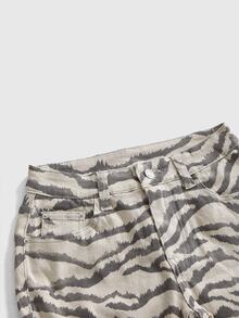 ROMWE Y2K Women's Autumn Zebra Print Denim Flare Jeans Everyday Traveling Beige Retro Street - Multicolor - View 3