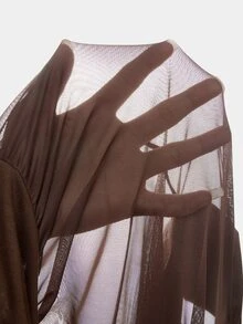 Glamine SHEIN Glamour Dress Cover-up Wanita Warna Polos dengan Lipit dan Kelim Ruffle, Kerah Halter, Cokelat Cokelat, Seksi Tropis Musim Panas untuk Liburan Klub - Coklat - View 11