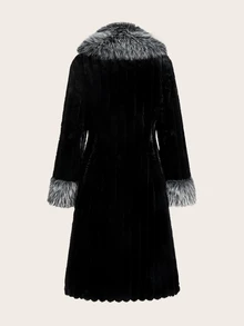 SHEIN Clasi Women's Elegant Faux Fur Coat With Lapel, Long Sleeve And Zipper Closure - Black - View 8