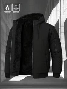 Manfinity Homme Men's Zipper Pocket Long Sleeve Hooded Padded Coat, Winter Fashion - Black - View 3