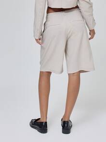 MUSERA Grey Stripe Pleat Jorts Trouser Fall Autumn Winter Coolgirl Back To School Blancs - Khaki - View 4