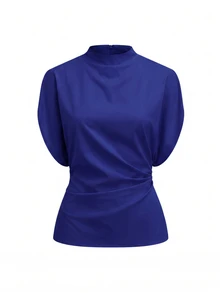SHEIN Clasi 女款純色立領百褶上衣與魚尾裙優雅兩件套 - 彩色 - 查看 3