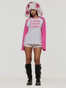 MUSERA Pink Cotton Graphic Printed Oversized Long Sleeve Tshirt Summer Autumn Cute Everyday Y2K - White - View 3