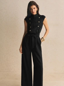 Poéselle Women's Solid Color Casual Daily Wear Jumpsuit - Black - View 4