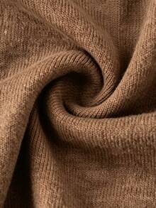 Linhara CURVE Slouchy Cinched Waist Knit Dress, Round Neck Long Sleeve Midi Length Sweater Dress - Brown - View 7