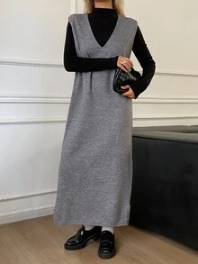 DAZY Women's Fashion Sleeveless Layered Sweater Dress - Grey - View 6