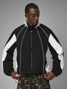 STYNVO Men's Colorblock Casual Daily Long Sleeve Jacket - Black - View 3