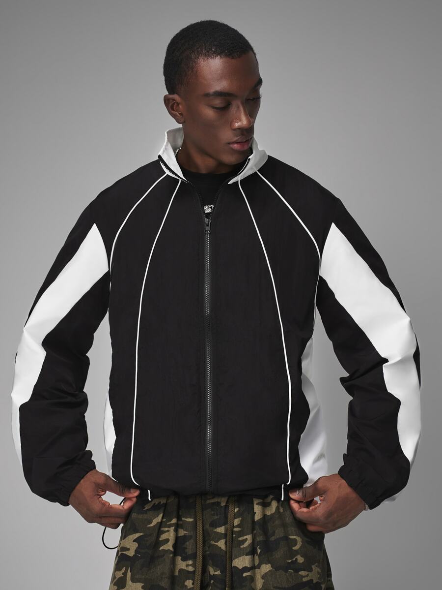 STYNVO Men's Colorblock Casual Daily Long Sleeve Jacket - Black - View 1