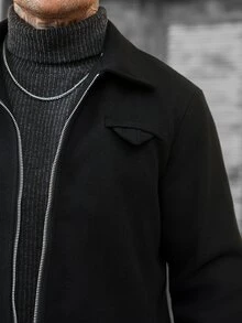 Manfinity CasualCool 男士休閒純色長袖拉鍊羊毛混紡夾克 - 黑色 - 查看 5
