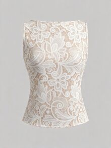 Lavishia Women's Lace Print Single-Breasted Vest And Shorts Elegant 2 Pieces Set - Apricot - View 7