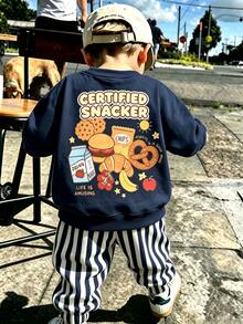 1套幼童休閒食物與零食印花圓領長袖衛衣套裝，卡通漢堡餅乾牛奶趣味圖案，寬鬆版型標準肩寬長袖薄款2件套，適合日常外出、幼兒園、旅行，百搭男童服飾，春秋幼童時尚長袖衛衣與長褲套裝，嬰兒外套運動套裝 - 彩色 - 查看 1