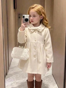 SHEIN Young Girl Woven Solid Color Lapel Casual Wool - Multicolor - View 1